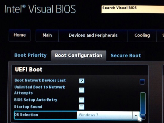 Intel Visual BIOS OS selection